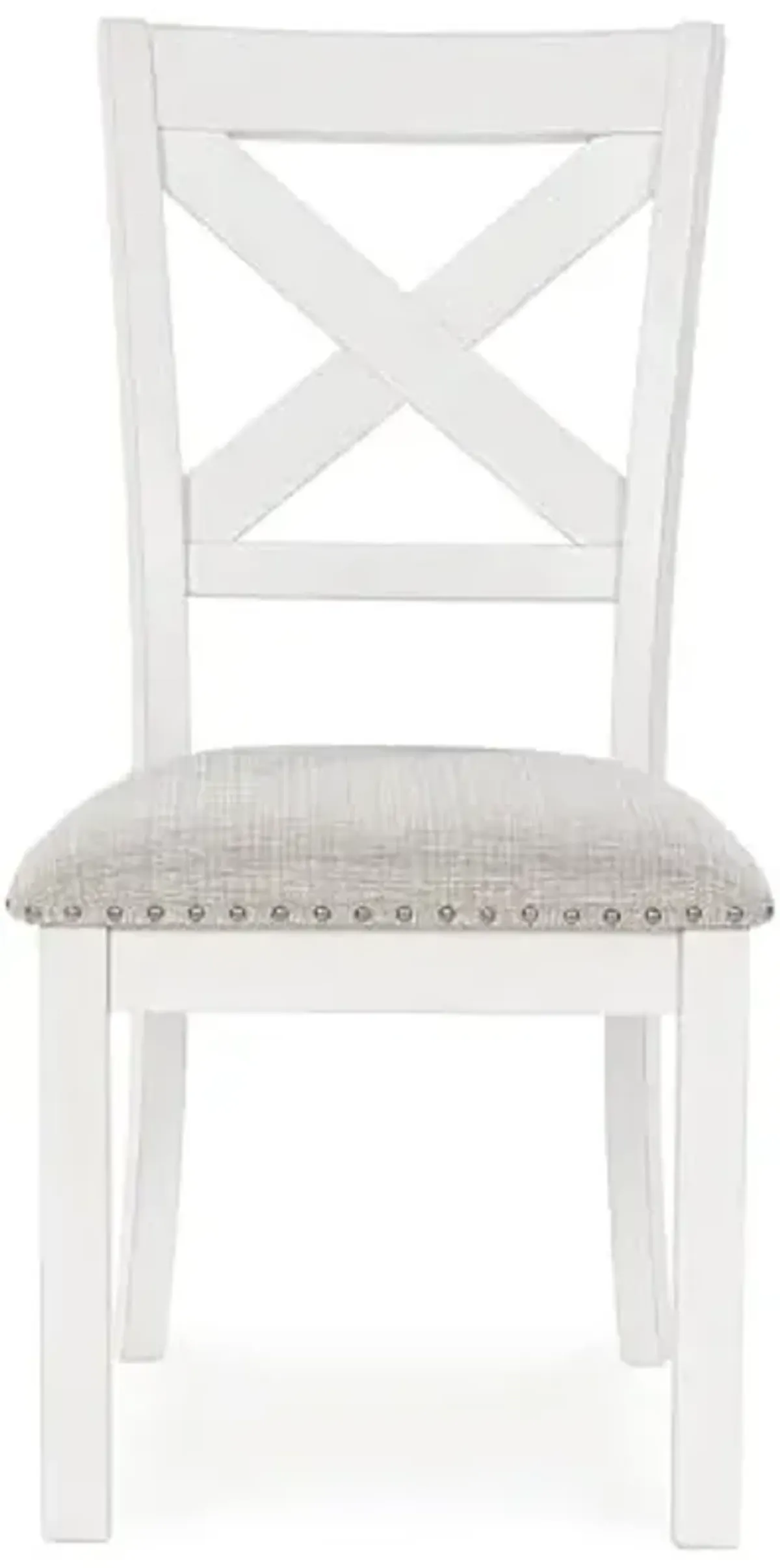 Signature Design by Ashley Robbinsdale Casual Upholstered Solid Wood Dining Chair with Nailhead Trim, Set of 2, White & Light Gray