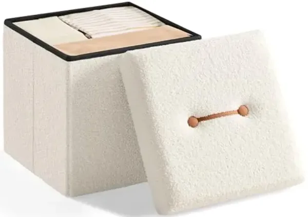 SONGMICS Small Folding Storage Ottoman, Foot Rest Stool, 15 x 15 x 15 Inches, Ottoman with Storage, Load up to 660 lb, for Living Room, Bedroom, Dorm, Cream White ULSF095W01