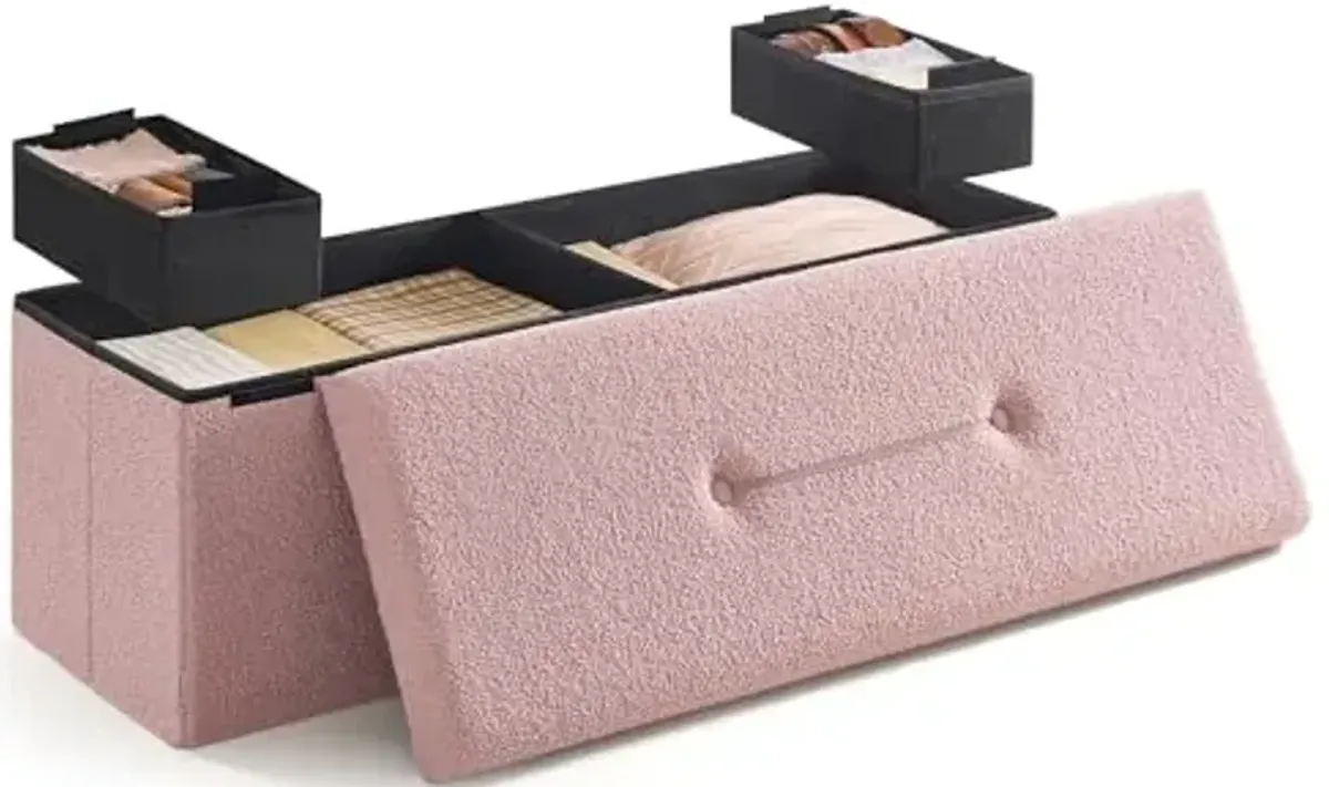 SONGMICS Storage Ottoman Bench, Storage Chest, 15 x 43 x 15 Inches, Foot Rest Stool, End of Bed Bench, Load up to 660 lb, for Living Room, Bedroom, Entryway, Jelly Pink ULSF097R01