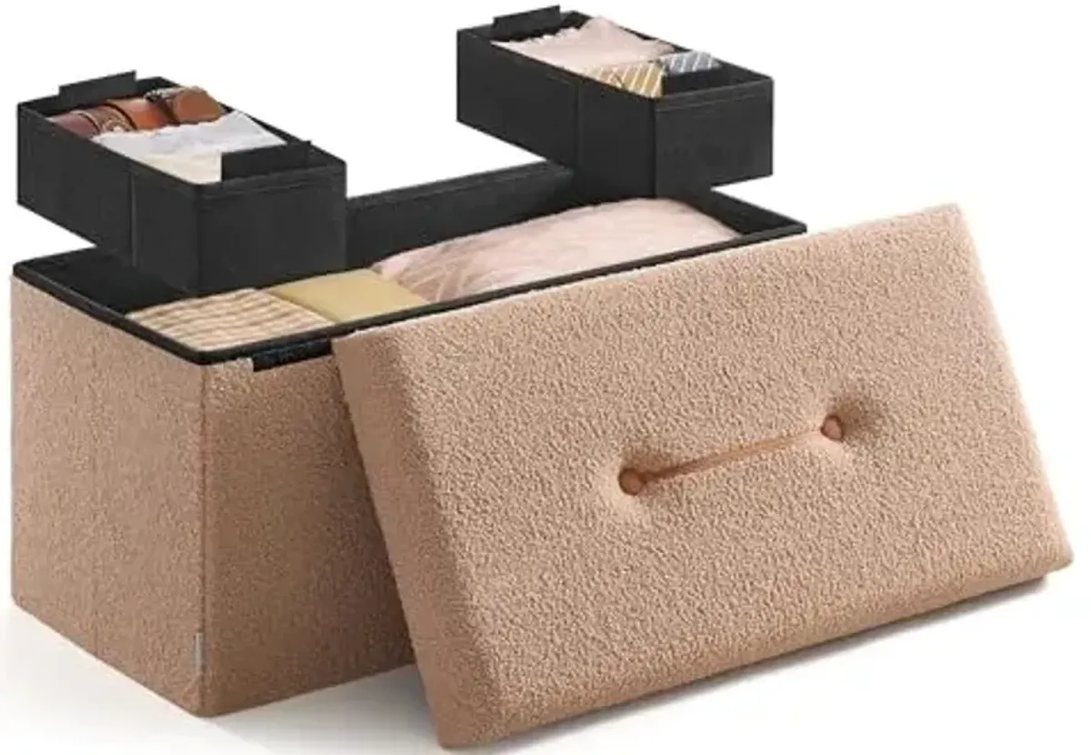 SONGMICS Storage Ottoman Bench, Storage Chest, 15 x 30 x 15 Inches, Foot Rest Stool, End of Bed Bench, Load up to 660 lb, for Living Room, Bedroom, Entryway, Camel Brown ULSF096K01