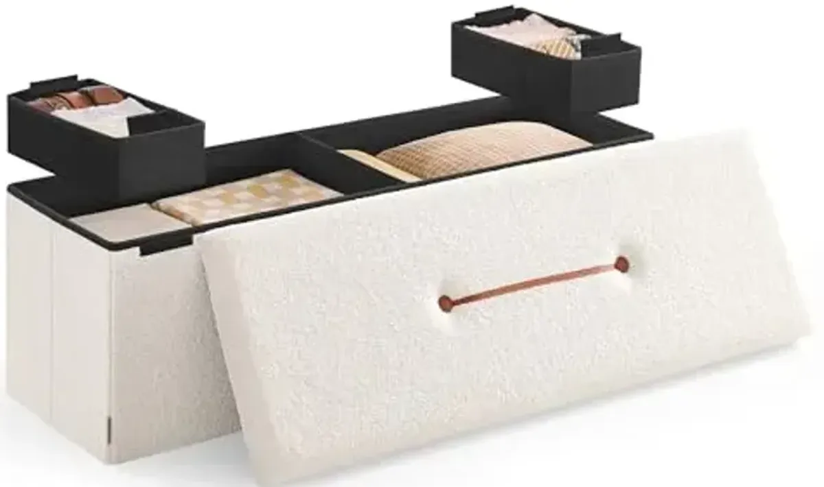 SONGMICS Storage Ottoman Bench, Storage Chest, 15 x 43 x 15 Inches, Foot Rest Stool, End of Bed Bench, Load up to 660 lb, for Living Room, Bedroom, Entryway, Cream White ULSF097W01