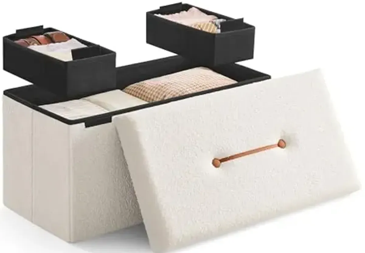 SONGMICS Storage Ottoman Bench, Storage Chest, 15 x 30 x 15 Inches, Foot Rest Stool, End of Bed Bench, Load up to 660 lb, for Living Room, Bedroom, Entryway, Cream White ULSF096W01