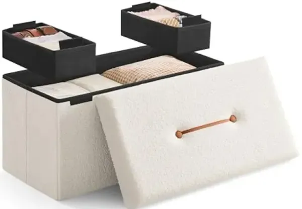 SONGMICS Storage Ottoman Bench, Storage Chest, 15 x 30 x 15 Inches, Foot Rest Stool, End of Bed Bench, Load up to 660 lb, for Living Room, Bedroom, Entryway, Cream White ULSF096W01