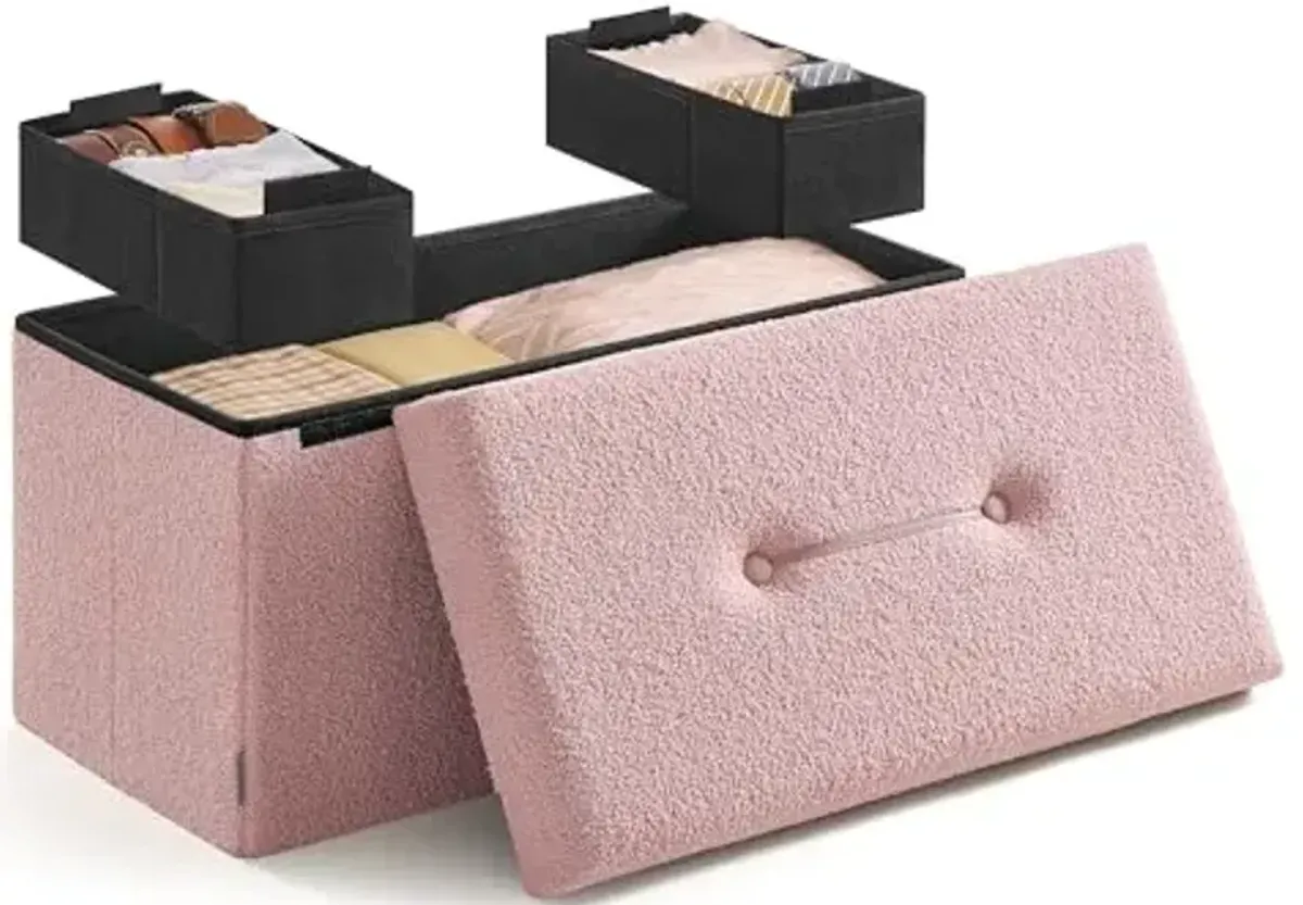 SONGMICS Storage Ottoman Bench, Storage Chest, 15 x 30 x 15 Inches, Foot Rest Stool, End of Bed Bench, Load up to 660 lb, for Living Room, Bedroom, Entryway, Jelly Pink ULSF096R01