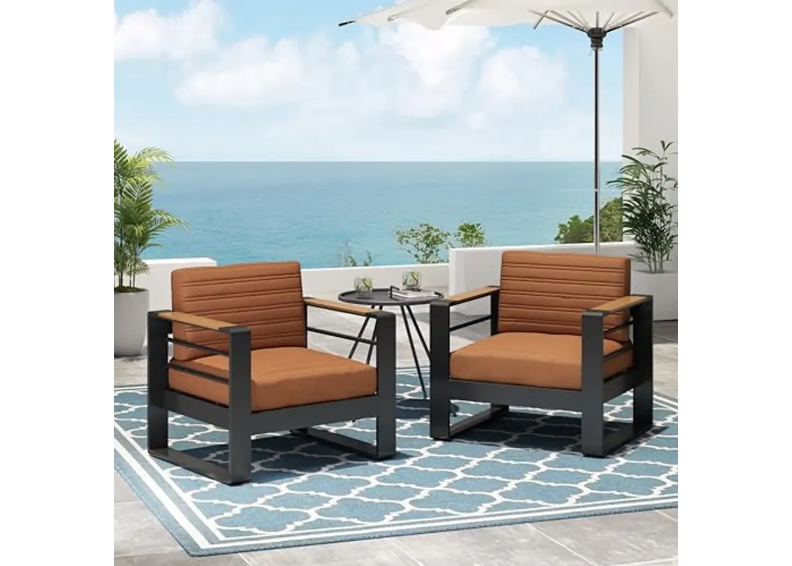 Christopher Knight Home Giovanna Aluminum Club Chairs, Accent Chairs with Cushions, Patio Arm Chairs, Durable Frame Suitable for Outdoor, Club Chairs for Patio Balcony Gardern(Set of 2), Orange