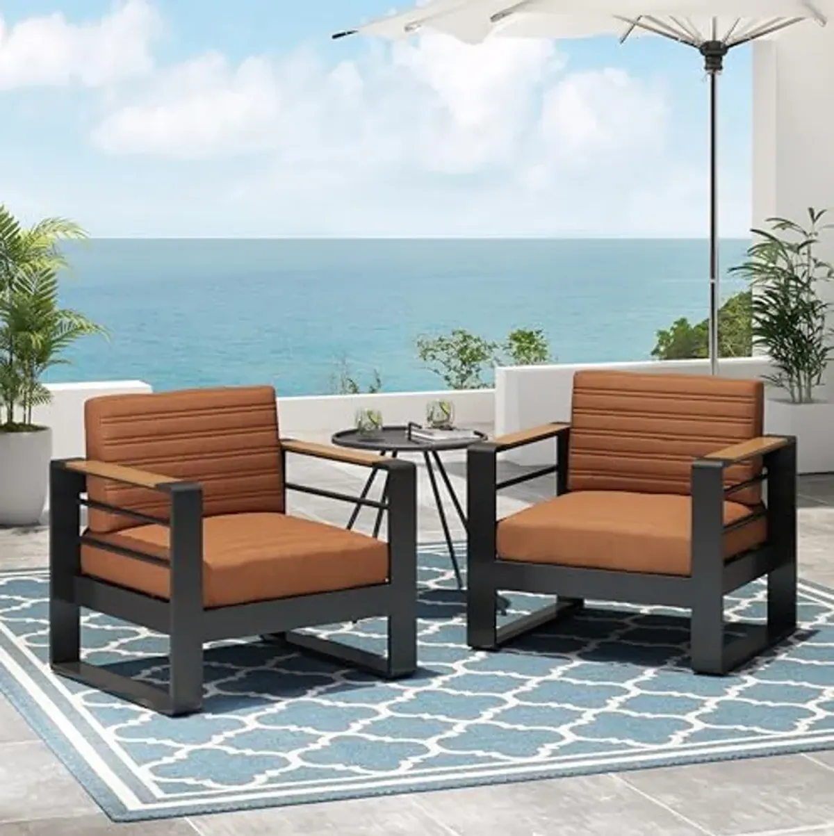 Christopher Knight Home Giovanna Aluminum Club Chairs, Accent Chairs with Cushions, Patio Arm Chairs, Durable Frame Suitable for Outdoor, Club Chairs for Patio Balcony Gardern(Set of 2), Orange