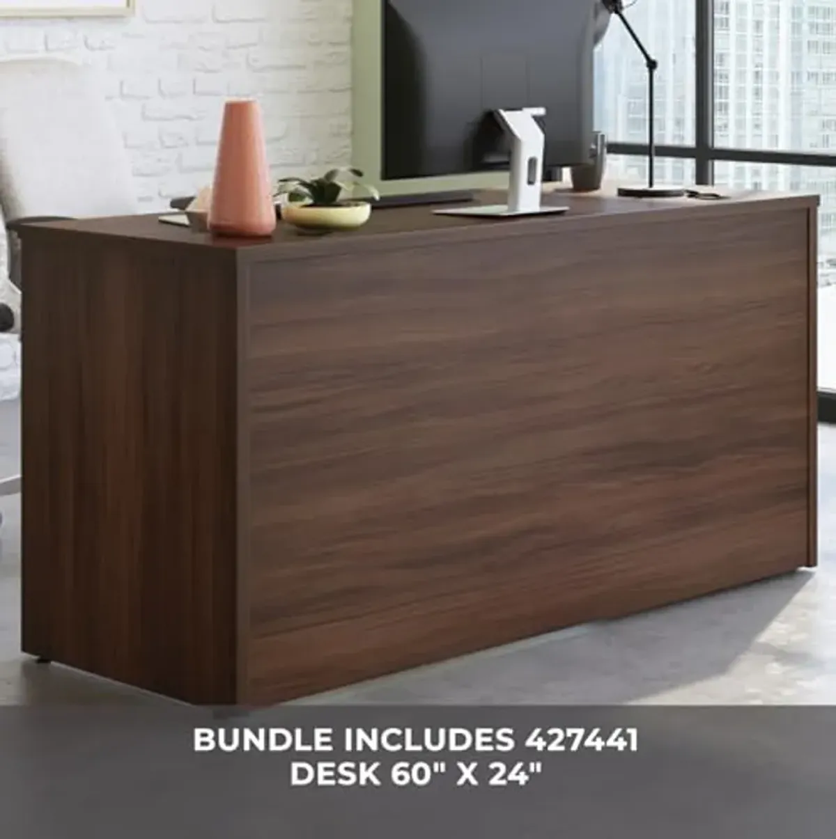 OfficeWorks by Sauder Affirm 60" Desk & Lateral File, Noble Elm Finish