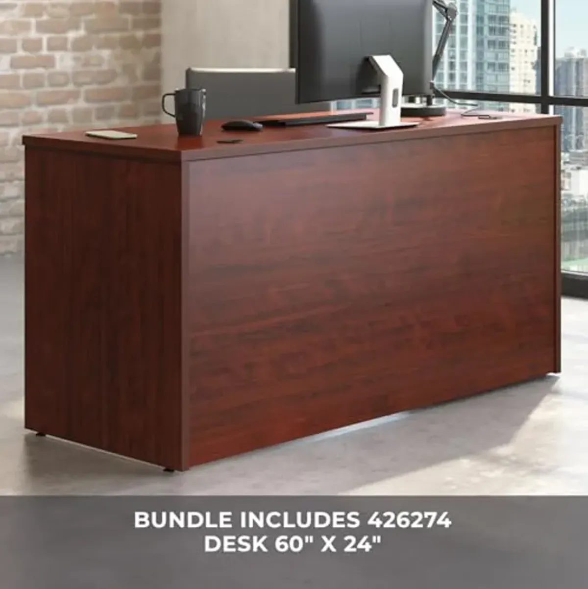 OfficeWorks by Sauder Affirm 60" Desk,(2) 2 Drawer Pedestal, Classic Cherry Finish