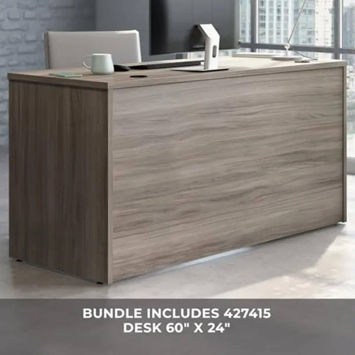 OfficeWorks by Sauder Affirm 60" Desk & Lateral File, Hudson Elm Finish