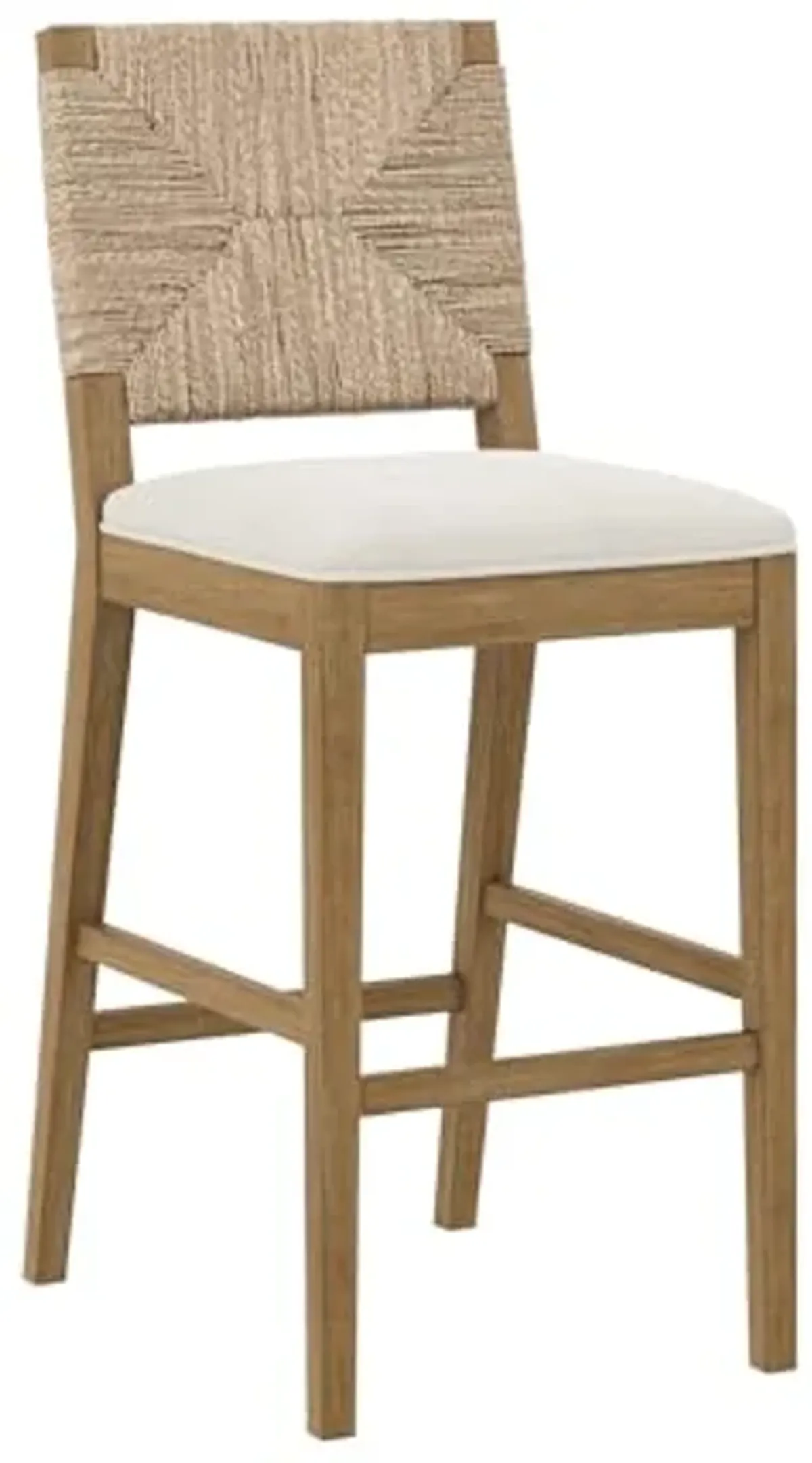 Nathan James Beacon Bohemian Boucle Bar Stool with Back, Bar Height Kitchen Island Chair, Seagrass Bar Stool, Cream Boucle/Brushed Light Brown, Set of 4