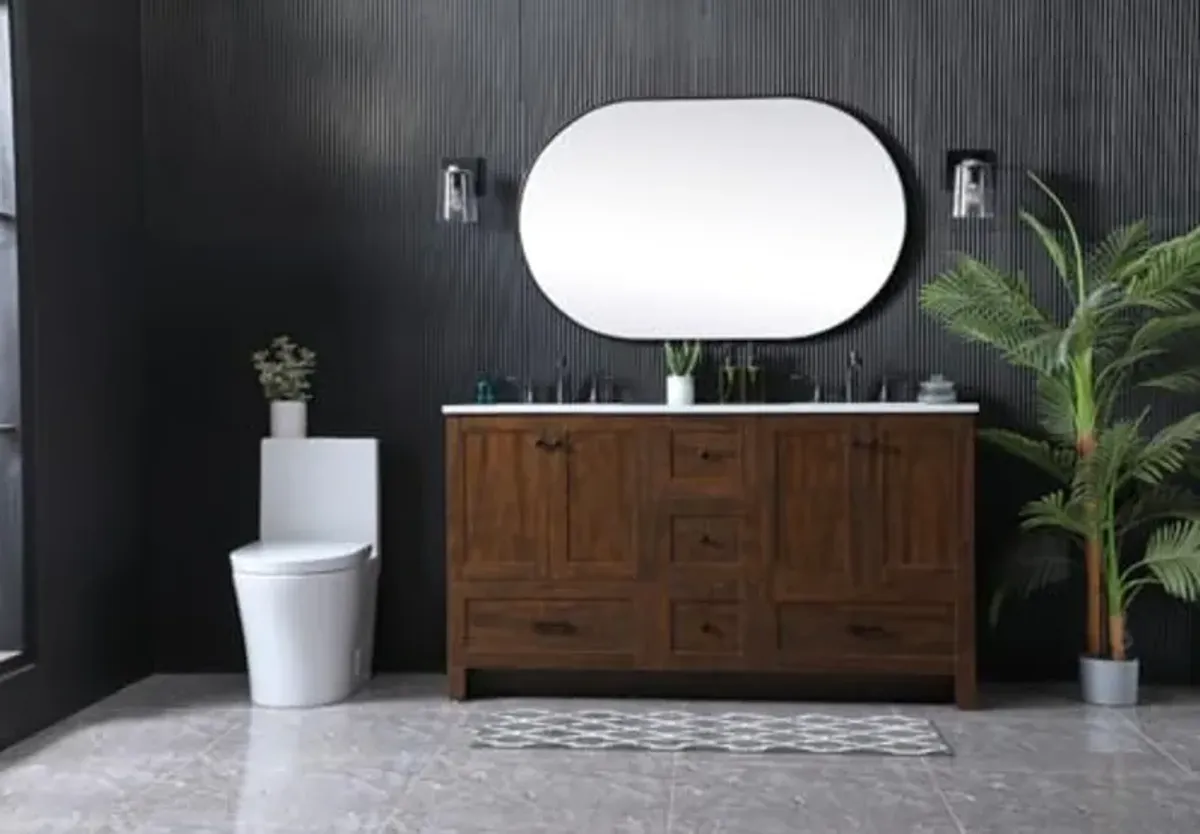 Elegant Lighting VF2860D Soma 60" Free Standing Double Basin Vanity Set with Cabinet and Marble Vanity Top - Natural Oak