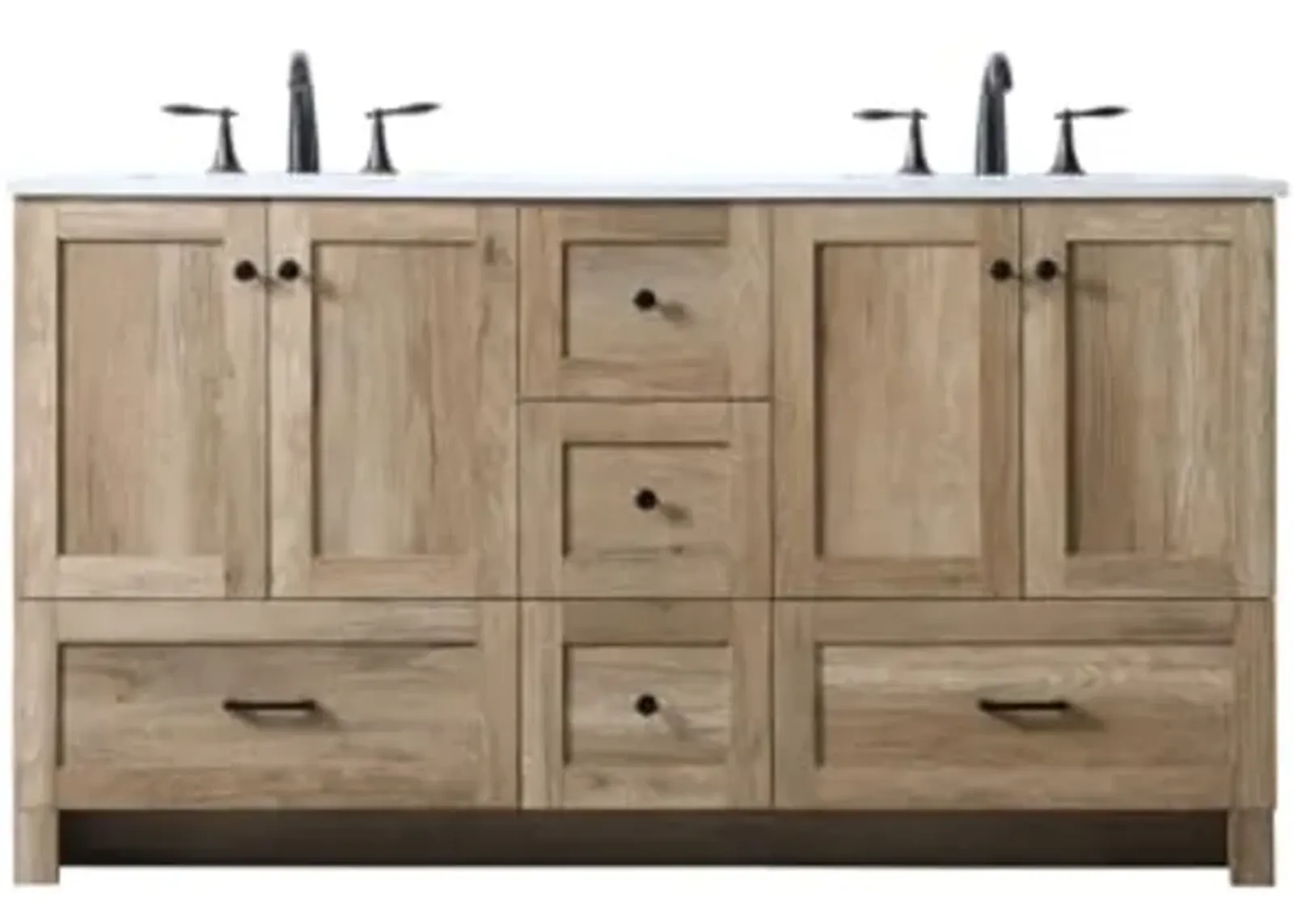 Elegant Lighting VF2860D Soma 60" Free Standing Double Basin Vanity Set with Cabinet and Marble Vanity Top - Natural Oak