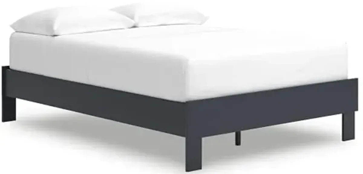 Signature Design by Ashley Simmenfort Vintage Full Platform Bed with Metal Slats, No Box Spring Needed, Blue