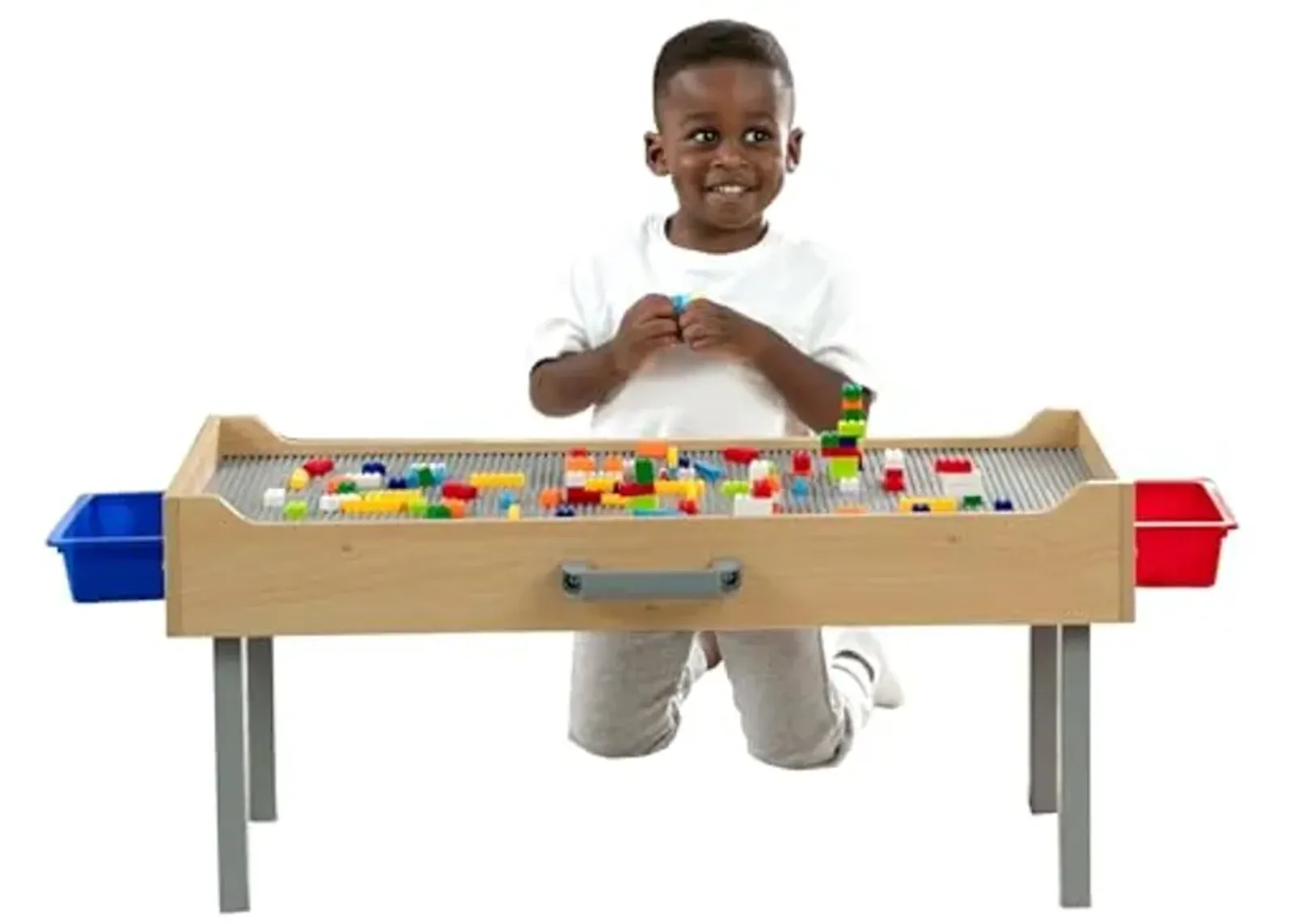 Delta Children Play N Store Building Bricks Play Table with 100+ Play Bricks Included - Large Brick Plate Compatible with Lego, MegaBlocks & More - Legs Fold for Easy Under Bed Storage, Grey