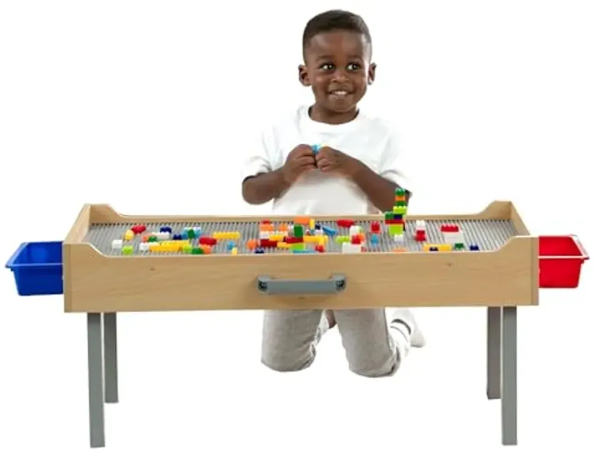 Delta Children Play N Store Building Bricks Play Table with 100+ Play Bricks Included - Large Brick Plate Compatible with Lego, MegaBlocks & More - Legs Fold for Easy Under Bed Storage, Grey