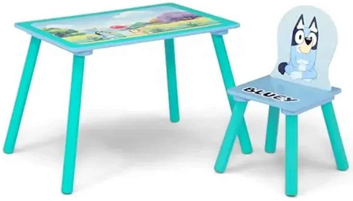 Delta Children Bluey 3-Piece Toddler Playroom Set – Includes Table, Chair and Toy Box, Blue