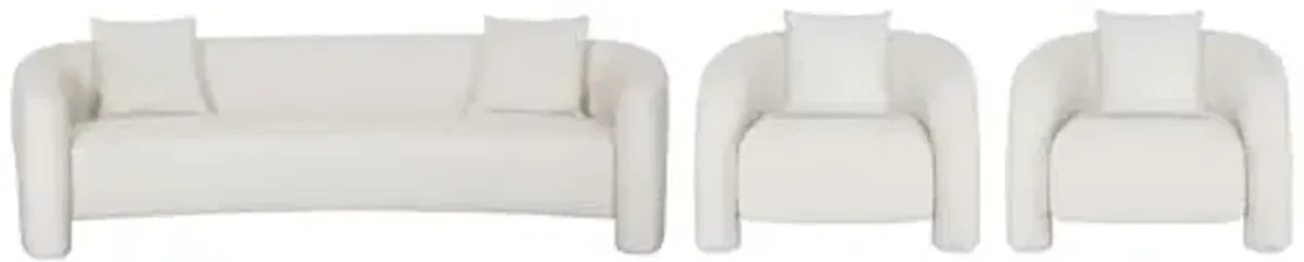Manhattan Comfort Sylvia 3-Piece Set – Modern Tweed Sofa and 2 Accent Chairs, Kiln-Dried Pine Wood Frame, High-Density Foam Padding, Fully Assembled, Glam Furniture for Living Room, Angora