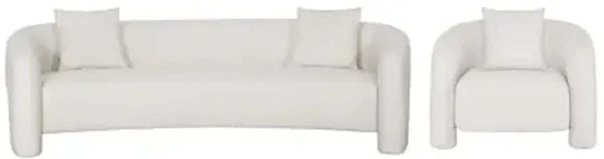 Manhattan Comfort Sylvia 2-Piece Set – Modern Tweed Sofa and Accent Chair, Kiln-Dried Pine Wood Frame, High-Density Foam Padding, Fully Assembled, Glam Furniture for Living Room, Angora