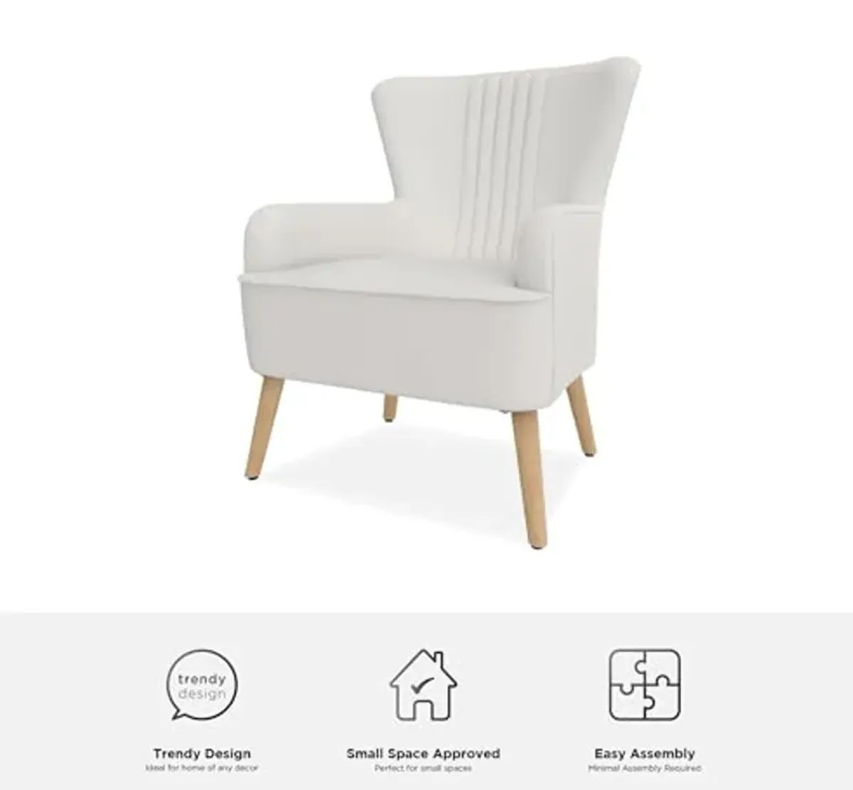 Novogratz William Tufted Accent Chair, Living Room Armchair, White Faux Leather