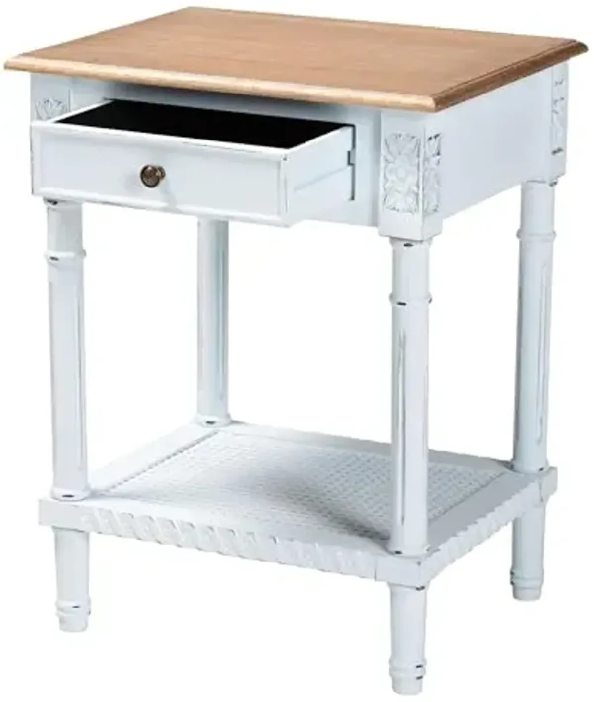 Baxton Studio Legrand Classic French Two-Tone White and Natural Brown 1-Drawer End Table