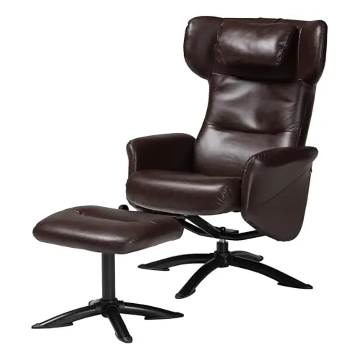 Baxton Studio Elwood Lounge Chair and Footrest Set, 2-Piece, Dark Brown/Black
