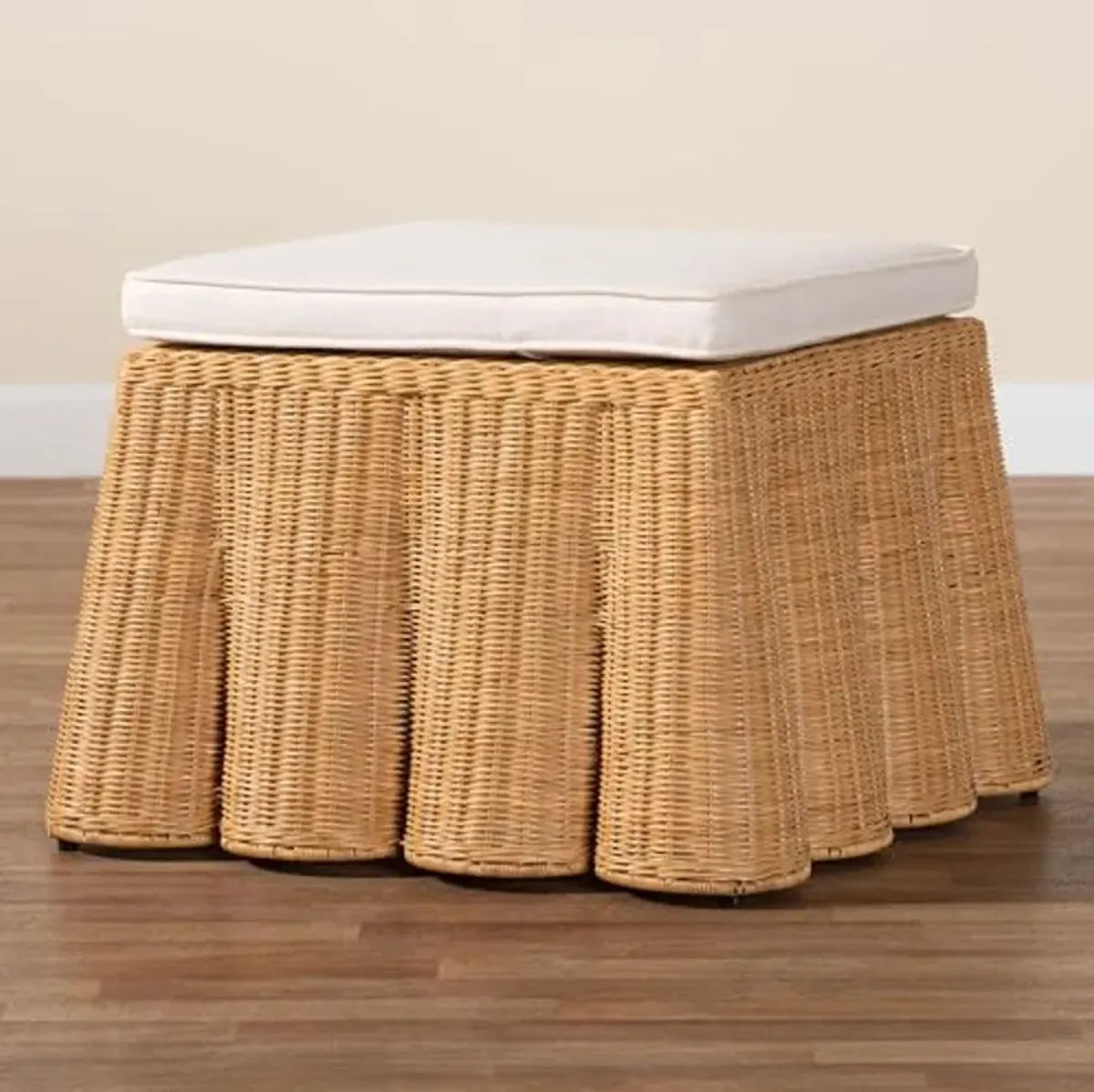 bali & pari Palm Bohemian Honey Scallop Rattan Ottoman