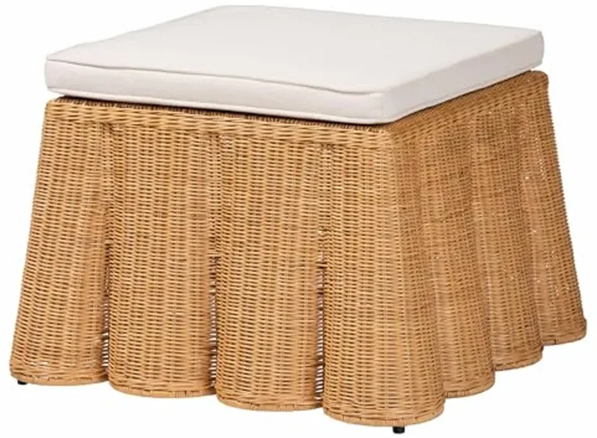 bali & pari Palm Bohemian Honey Scallop Rattan Ottoman