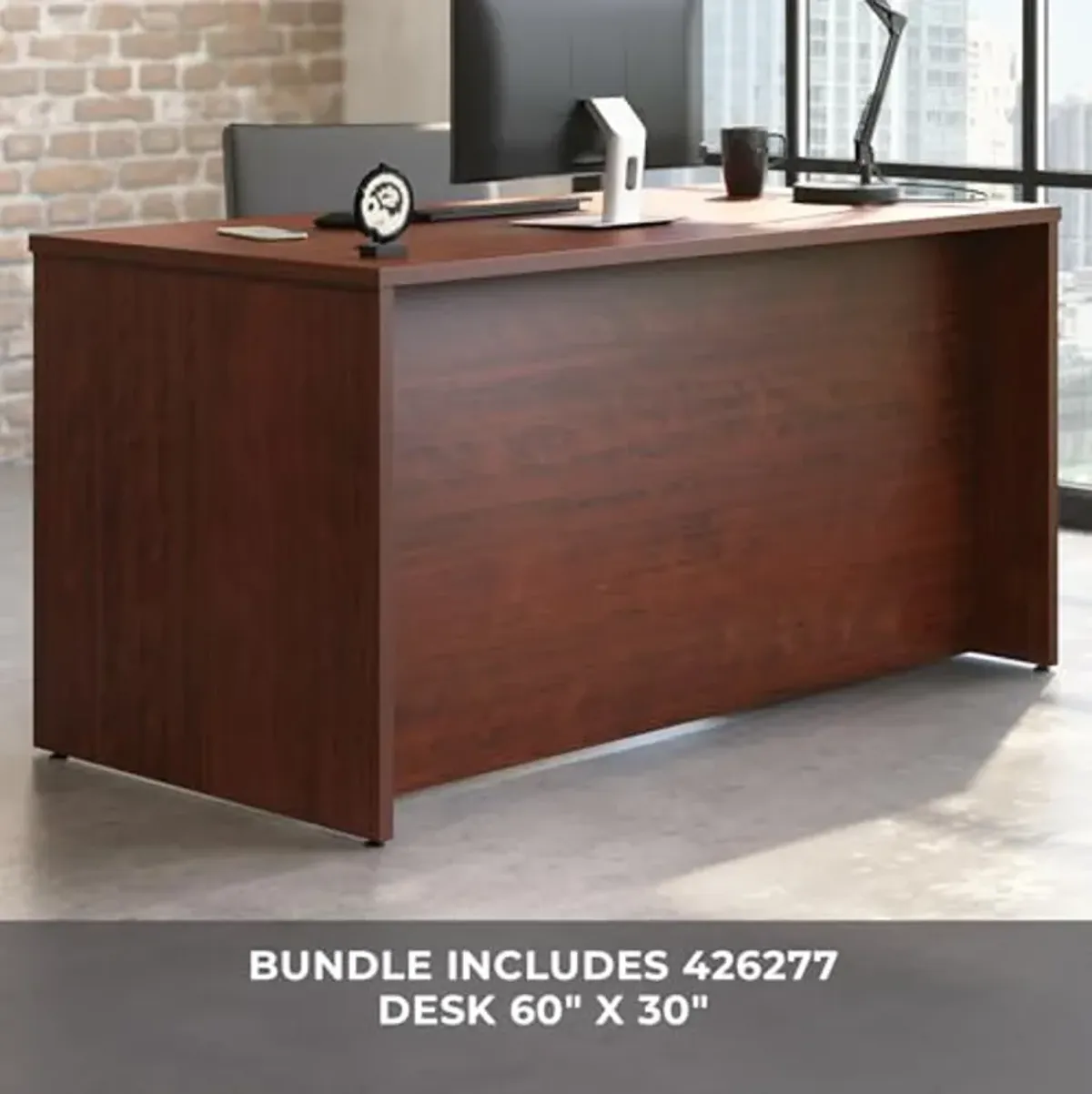 OfficeWorks by Sauder Affirm 60x30 Office Desk, 2-Drawer Pedestals (X2), Classic Cherry Finish