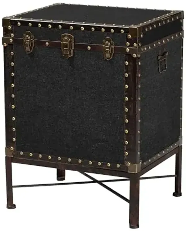 Baxton Studio Laura Vintage Black Canvas Lift-Top Trunk End Table