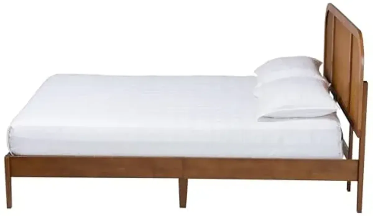 Baxton Studio Fleur Mid-Century Woven Rattan Wood Queen Size Bed