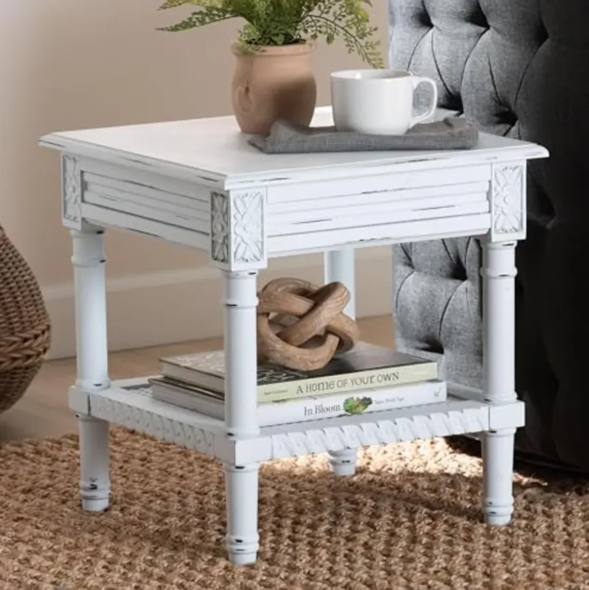 Baxton Studio Jeanne Vintage Traditional White Wood End Table