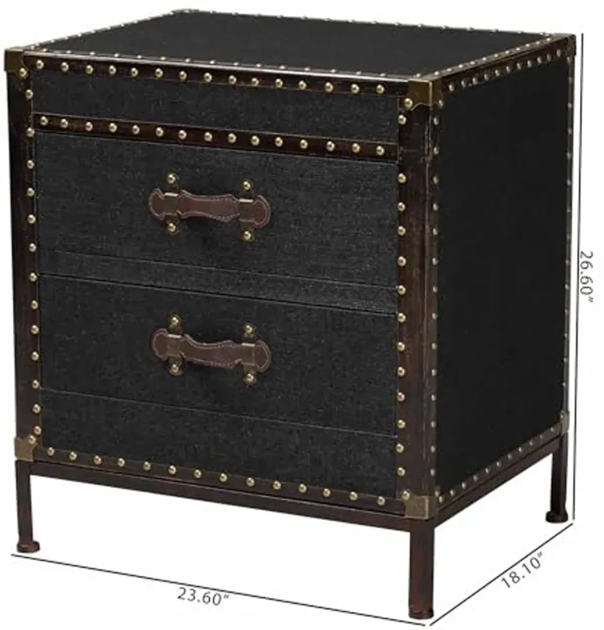 Baxton Studio Laura Vintage Black Canvas 2-Drawer End Table Trunk