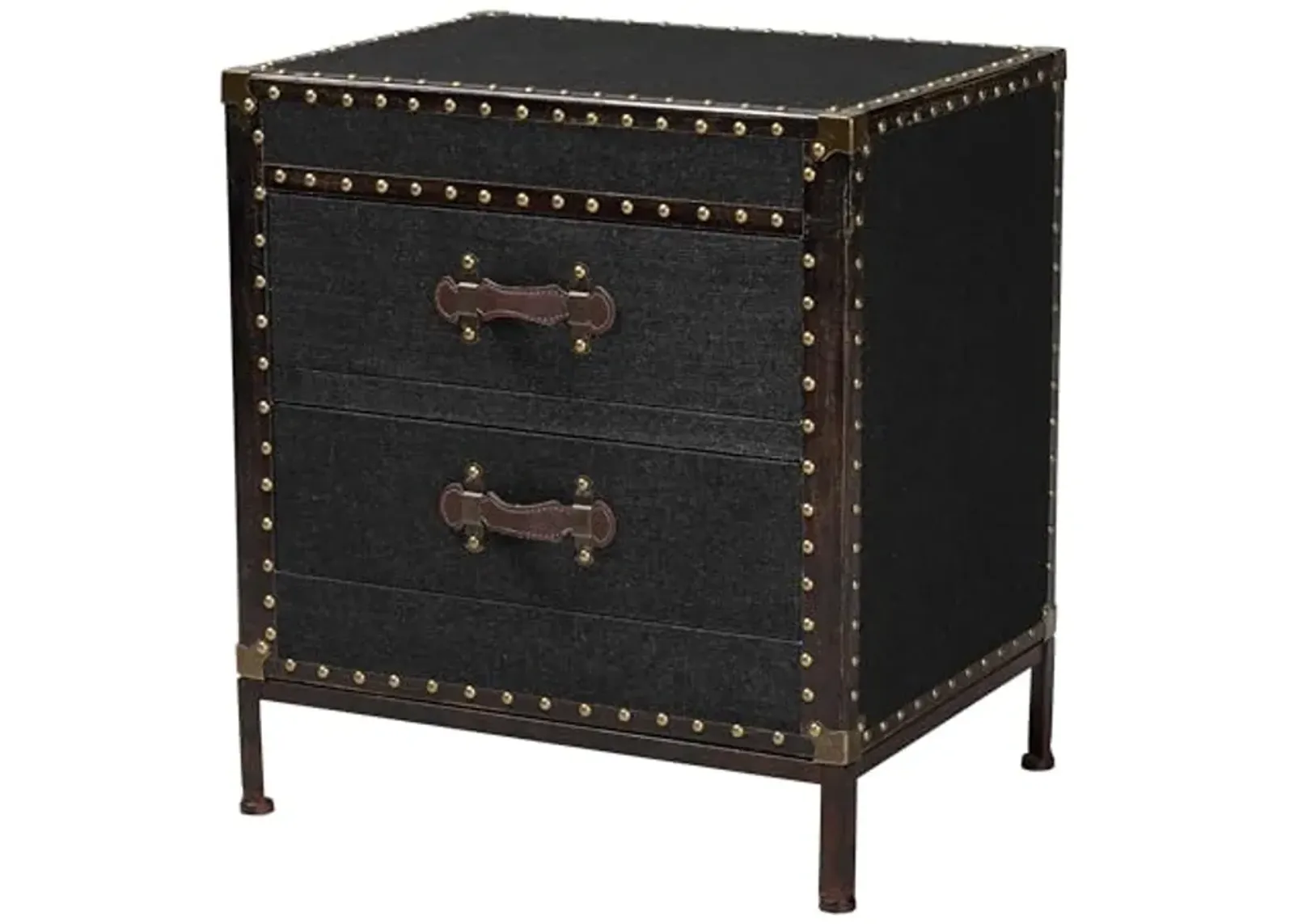 Baxton Studio Laura Vintage Black Canvas 2-Drawer End Table Trunk