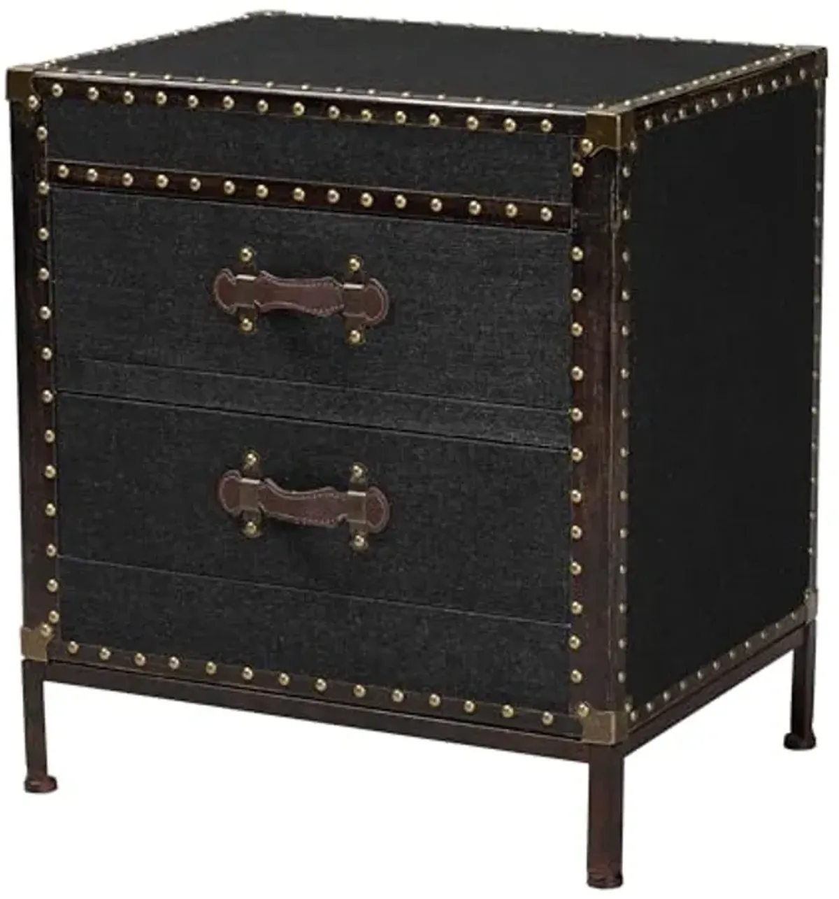 Baxton Studio Laura Vintage Black Canvas 2-Drawer End Table Trunk