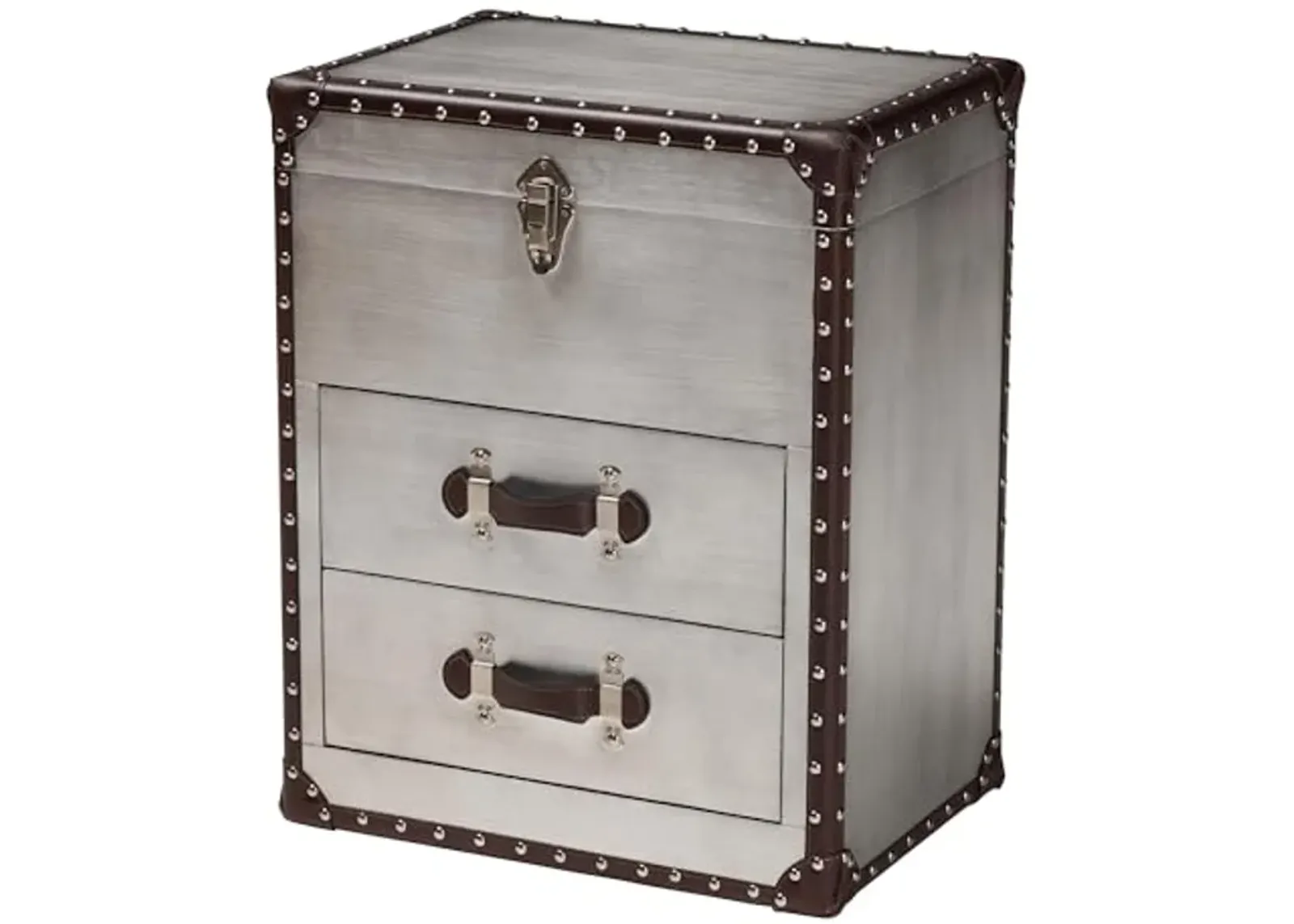 Baxton Studio Calidore Vintage Silver Metal 2-Drawer End Table