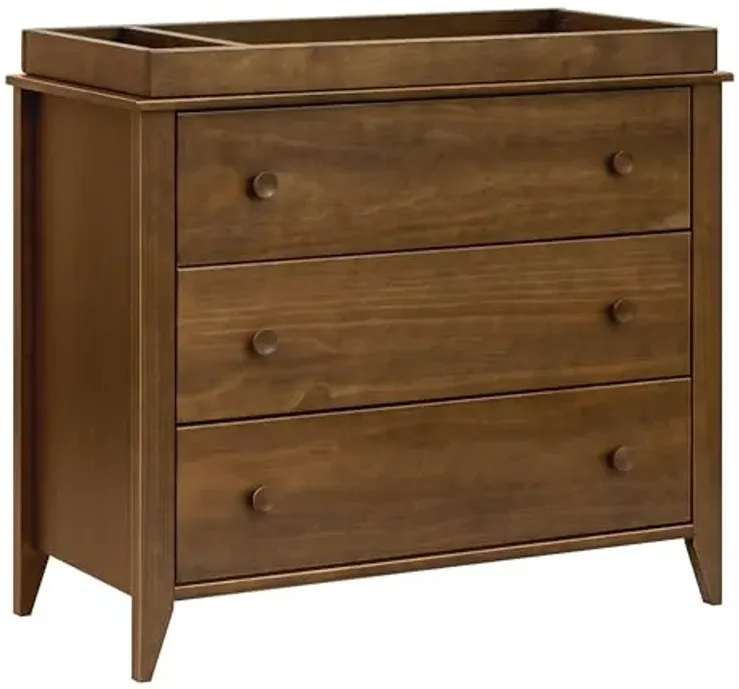 Babyletto Sprout 3-Drawer Changing Table Dresser w/Removable Tray | GREENGUARD Certified Baby Dresser with Changing Table Top & Storage for Nursery - Versatile Use for Bedroom/Hallway, Natural Walnut
