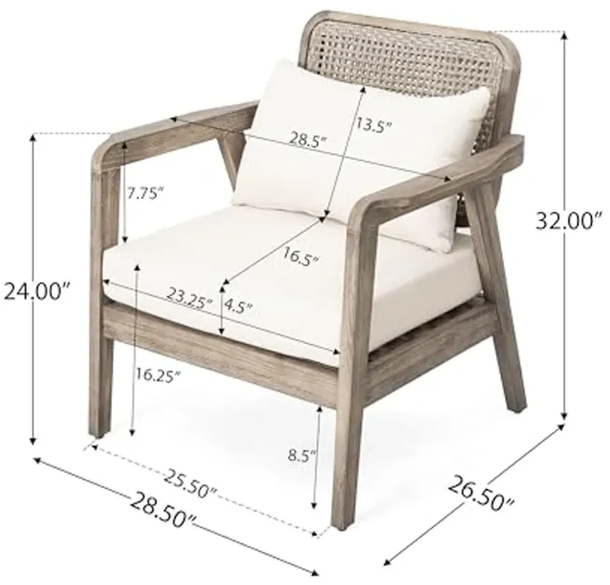 Christopher Knight Home Ursa Outdoor Patio Club Chair, Acacia Wood Arm Chair, Single Sofa Chair, Patio Furniture, Deep Seating with Cushion for Porch, Garden, Backyard, Balcony, Light Brown