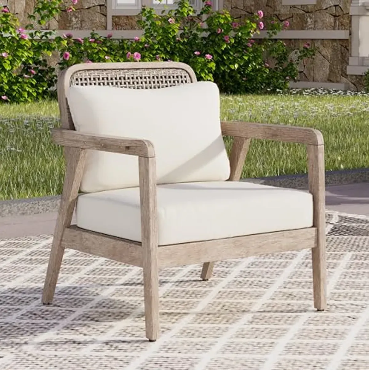 Christopher Knight Home Ursa Outdoor Patio Club Chair, Acacia Wood Arm Chair, Single Sofa Chair, Patio Furniture, Deep Seating with Cushion for Porch, Garden, Backyard, Balcony, Light Brown