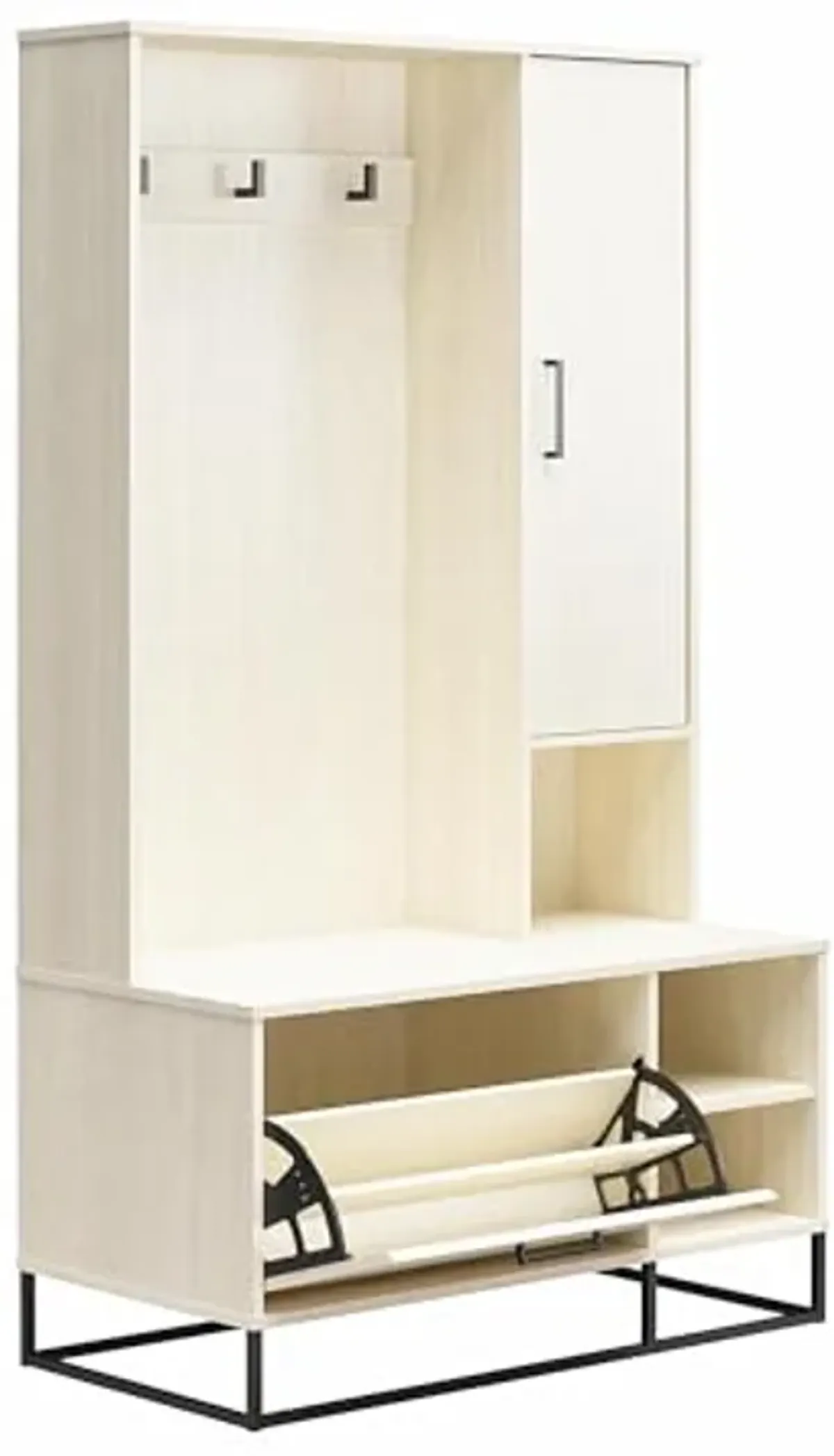 Novogratz Kelly Hall Tree with Bench and Shoe Storage, Ivory Oak