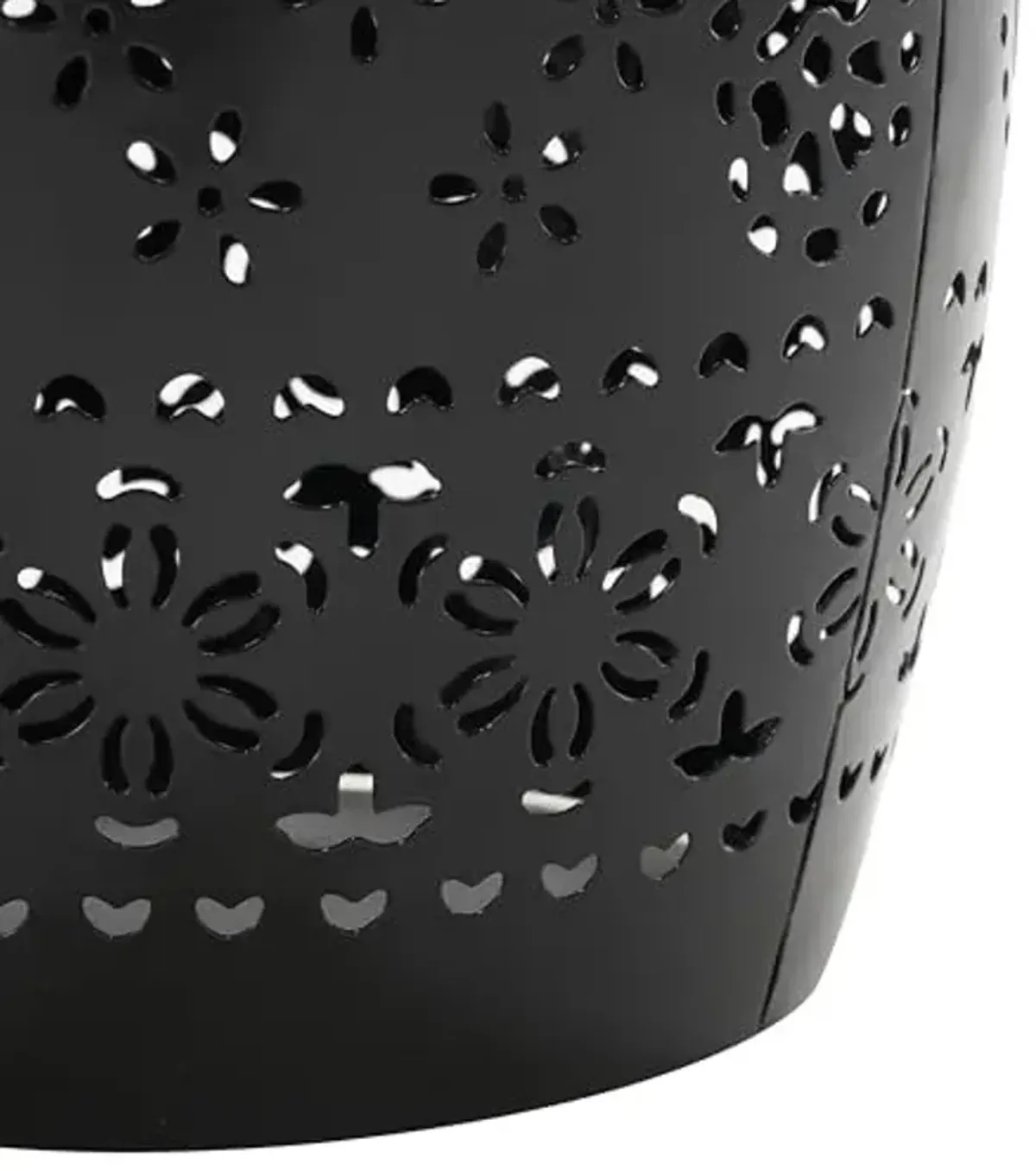 Christopher Knight Home Outdoor Side Table,Lace Cut Iron Side Table,Patio Garden Stool Coffee End Table,Round Hollow Drum Side Table,Metal Decorative Garden Stool for Patio, or Balcony,Black