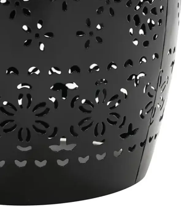 Christopher Knight Home Outdoor Side Table,Lace Cut Iron Side Table,Patio Garden Stool Coffee End Table,Round Hollow Drum Side Table,Metal Decorative Garden Stool for Patio, or Balcony,Black