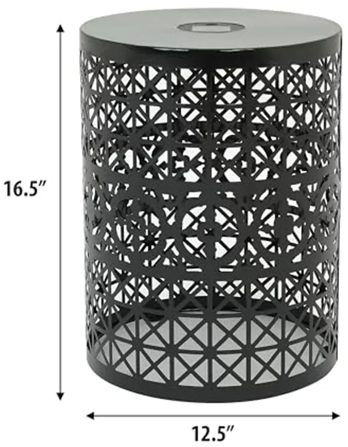 Christopher Knight Home Outdoor Side Table with Solar Powered Light,Lace Cut Iron Side Table,Round Patio Garden Stool,Metal Decorative Garden Stool for Patio or Balcony, Black