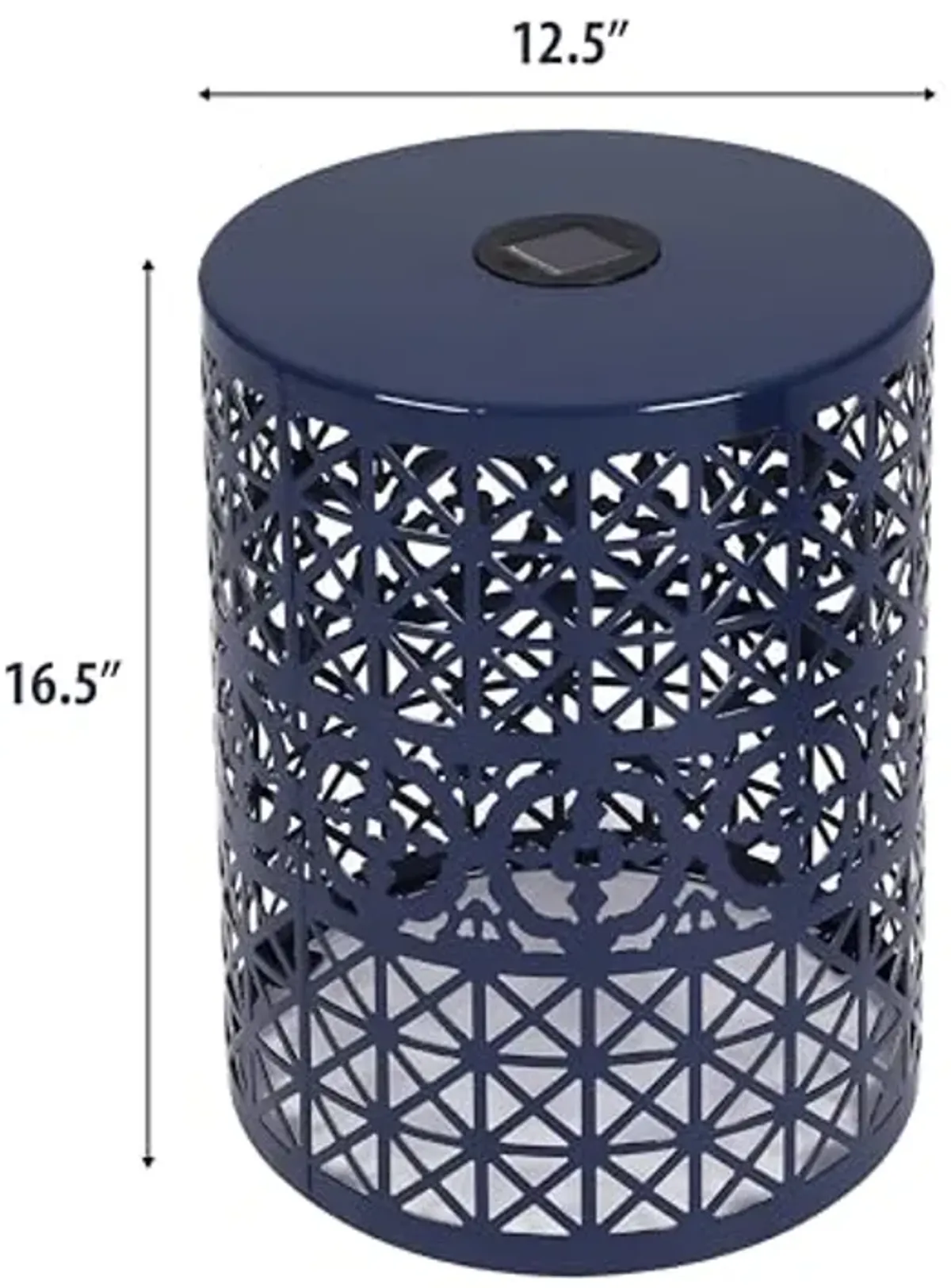 Christopher Knight Home Outdoor Side Table with Solar Powered Light,Lace Cut Iron Side Table,Round Patio Garden Stool,Metal Decorative Garden Stool for Patio or Balcony, Dark Blue