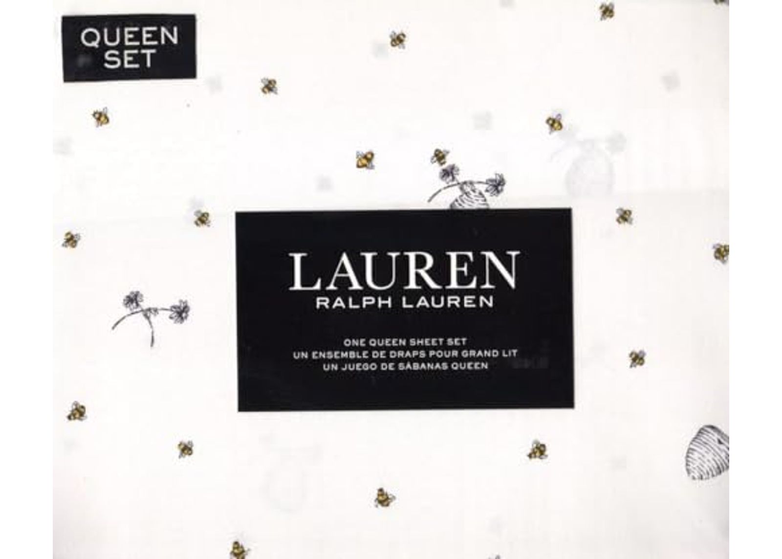 Lauren Ralph Lauren Bee Beehive Sheet Set Black Grey Yellow on White (Queen (U.S. Standard))