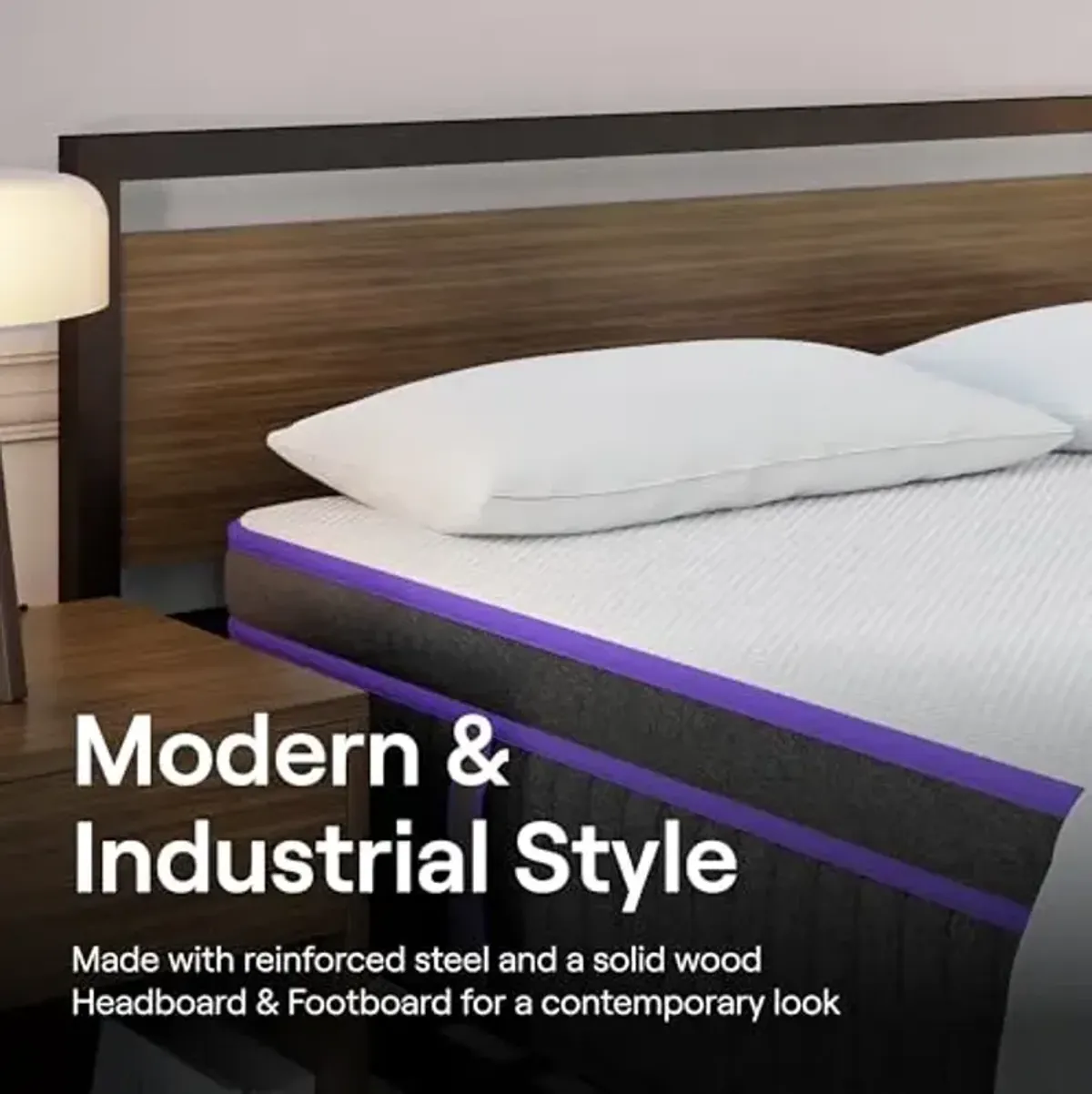 Nectar Metal Platform Queen Bed Frame w/Wooden Headboard and Footboard - 14” Height - Modern and Industrial - Sturdy Metal Slats for Support - Easy Assembly - Holds Up to 800 Pounds