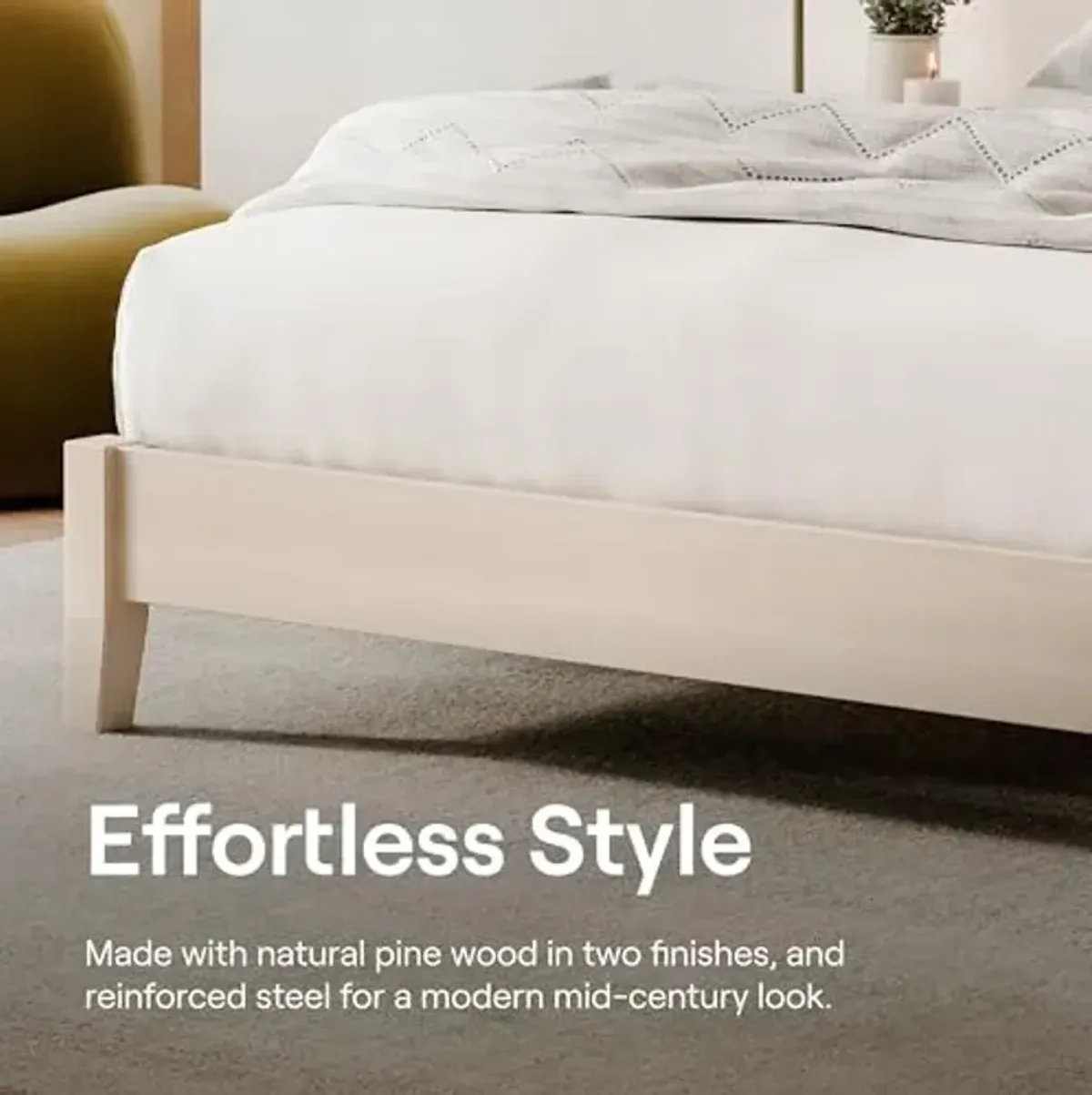 Nectar Premier Wood Platform Full Bed Frame - Natural - 12” Height - Contemporary and Durable - Sturdy Wooden Slats for Support - Easy Assembly - Holds Up to 800 Pounds