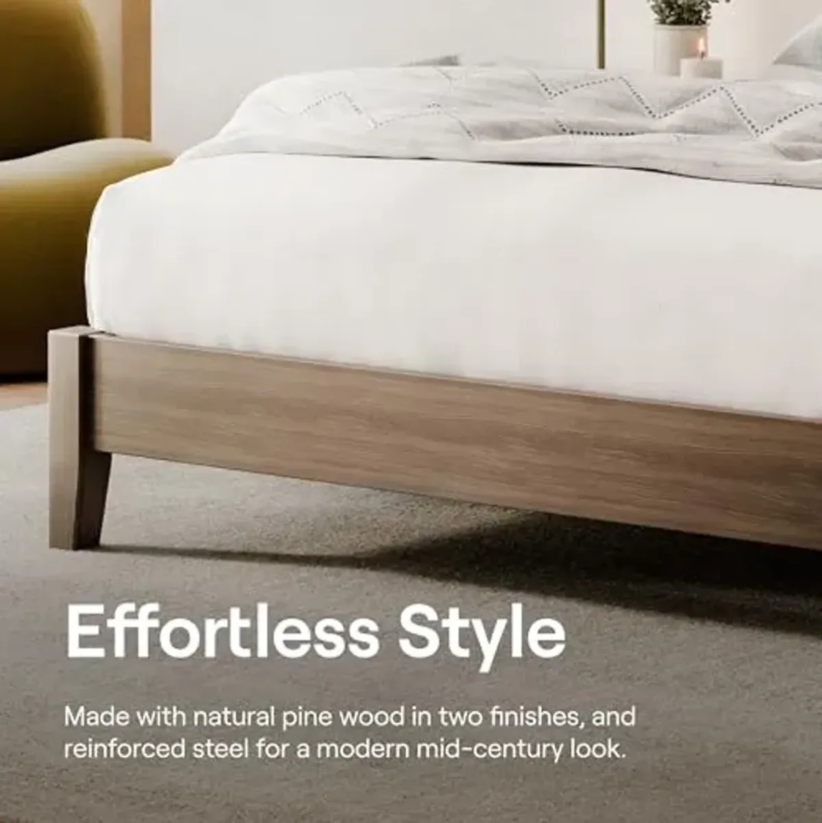 Nectar Premier Wood Platform King Bed Frame - Walnut - 12” Height - Contemporary and Durable - Sturdy Wooden Slats for Support - Easy Assembly - Holds Up to 800 Pounds