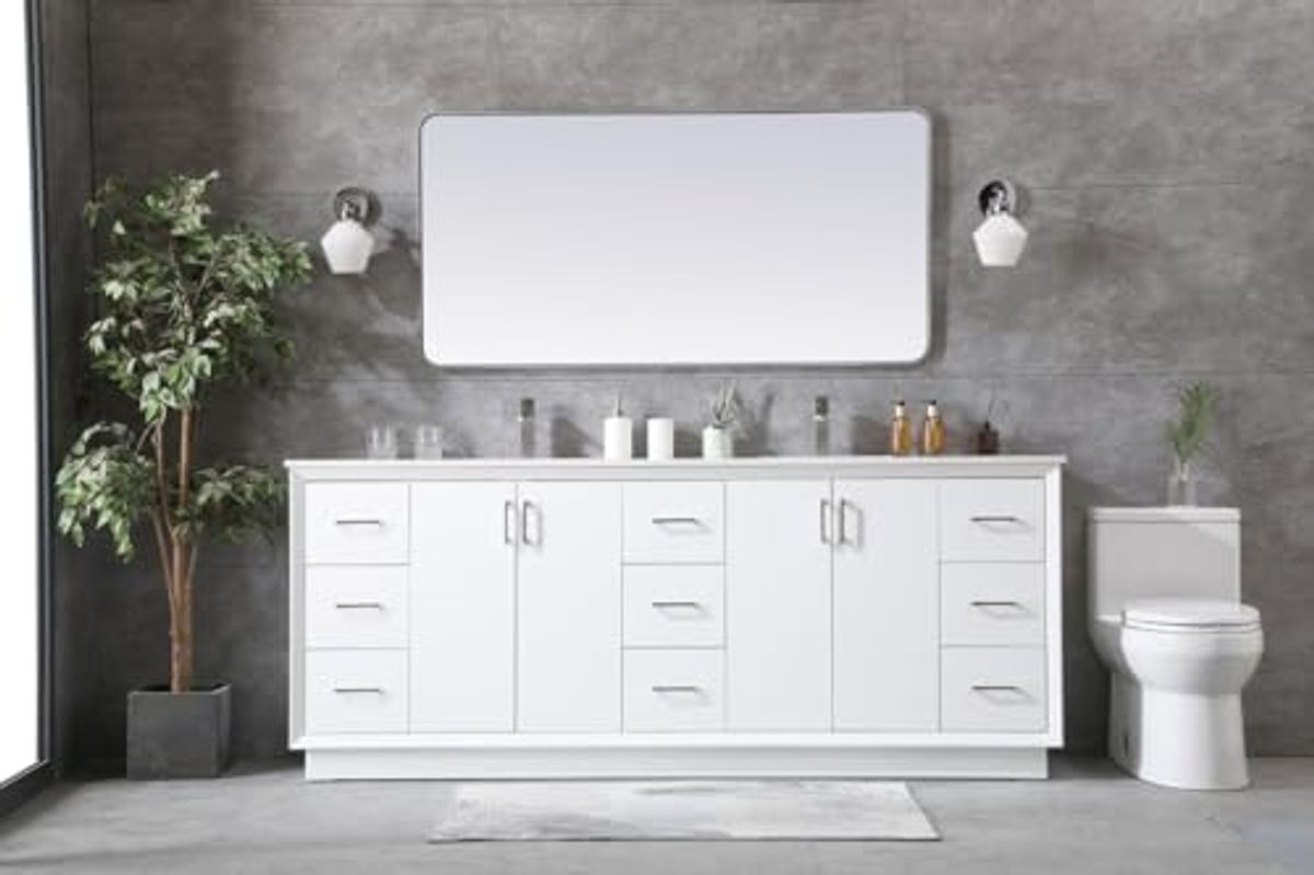 Elegant Lighting VF19684D Hayes 84" Free Standing Double Basin Vanity Set with Cabinet and Marble Vanity Top - Grey