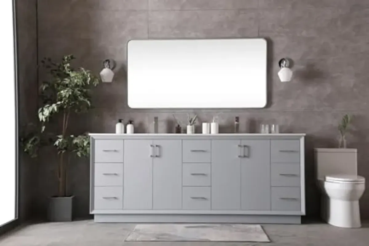 Elegant Lighting VF19684D Hayes 84" Free Standing Double Basin Vanity Set with Cabinet and Marble Vanity Top - Grey