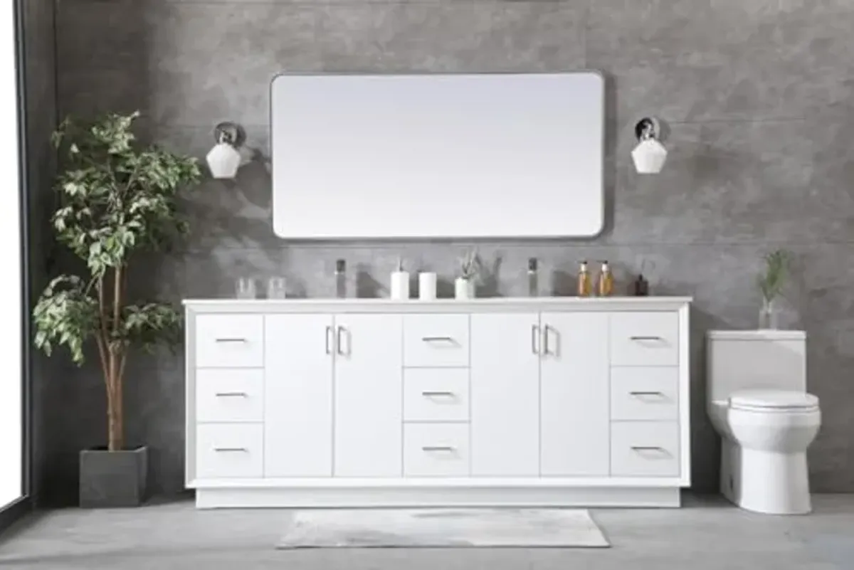 Elegant Lighting VF19684D Hayes 84" Free Standing Double Basin Vanity Set with Cabinet and Marble Vanity Top - White